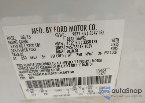 2016 Ford Utility Police Interceptor from USA, damaged, VIN 1FM5K8AR5GGA86768